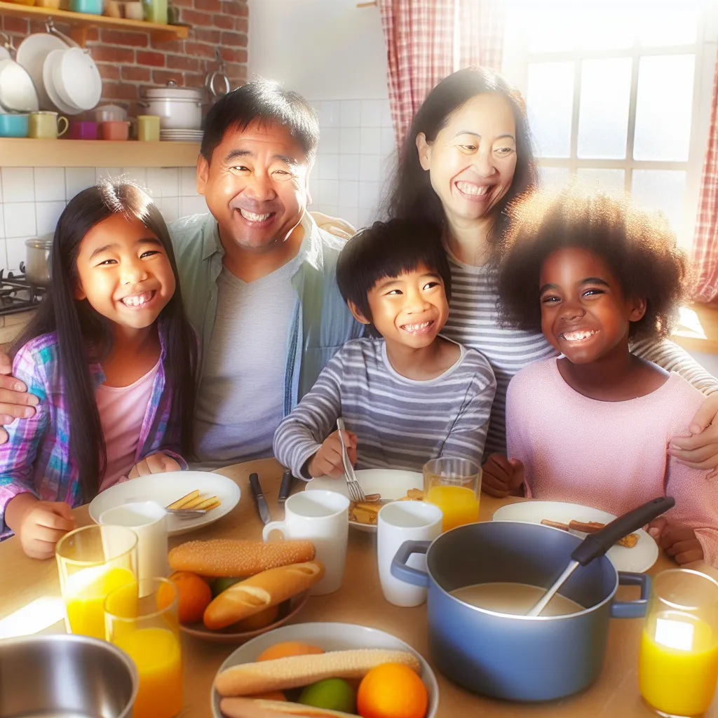 Happy family having breakfast